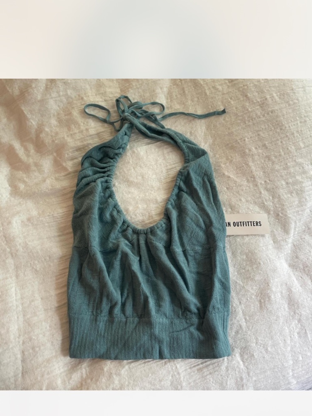 Urban Outfitters Teal Halter Ribbed Knit Crop Top